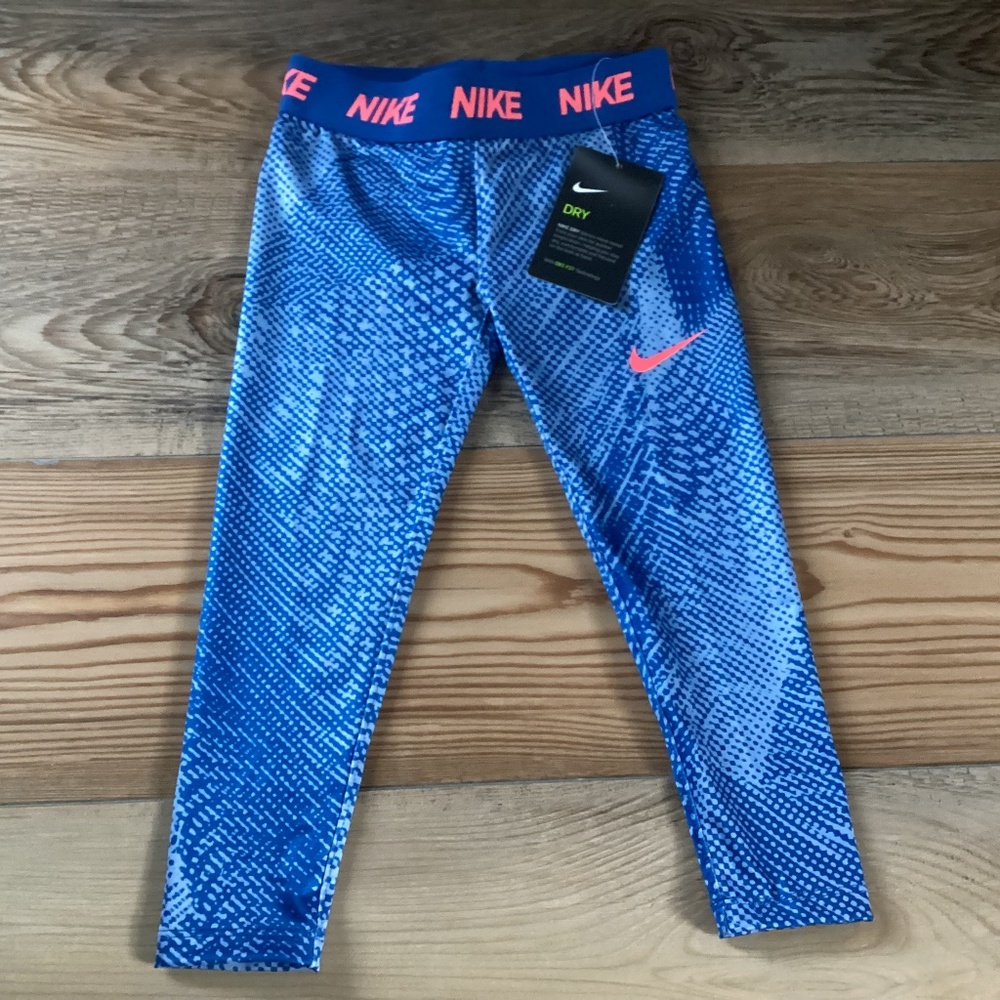Nike Blue Printed Dri-FIT Leggings with Pink Accents